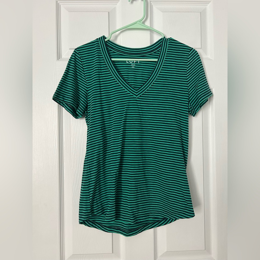 Brand new Loft Women’s short sleeve green and blue striped tee size XS